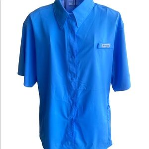 Womens Columbia Short Sleeve PFG Button Shirt Light Blue Sz XL